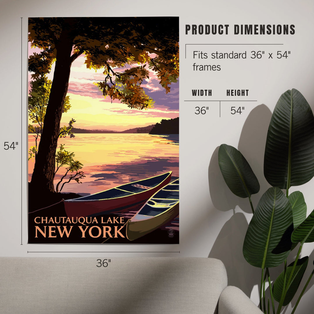 Chautauqua Lake, New York, Canoe and Lake at Sunset, Art & Giclee Prints Art Lantern Press 