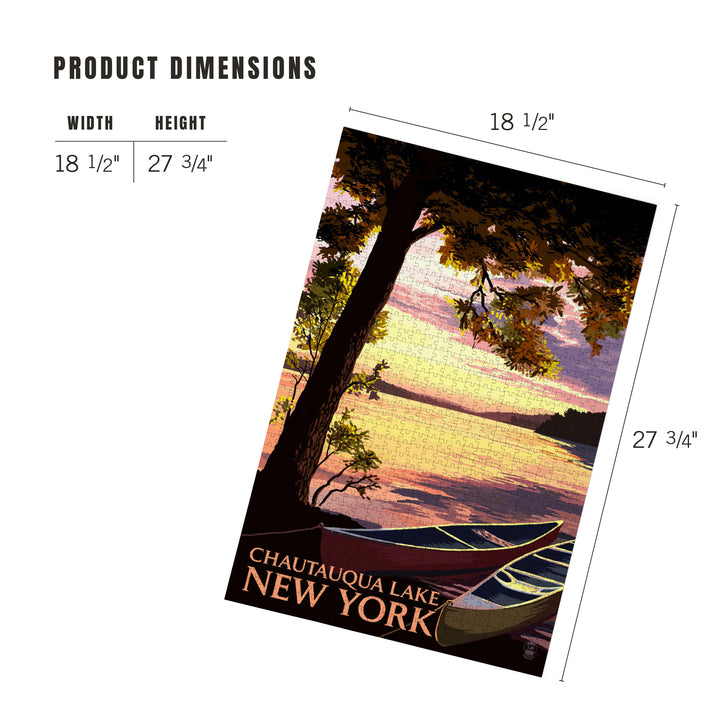 Chautauqua Lake, New York, Canoe and Lake at Sunset, Jigsaw Puzzle Puzzle Lantern Press 