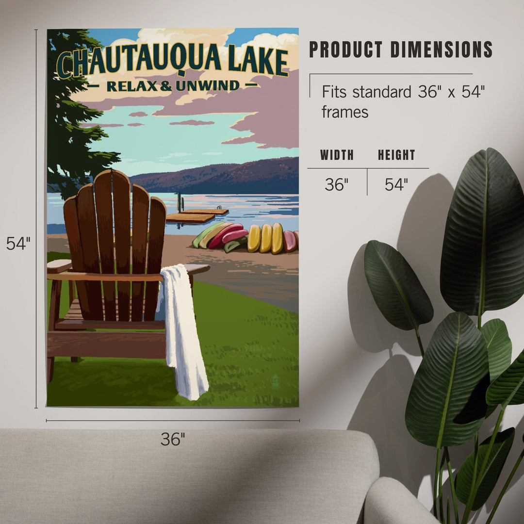 Chautauqua Lake, New York, Lake and Adirondack Chair, Art & Giclee Prints Art Lantern Press 