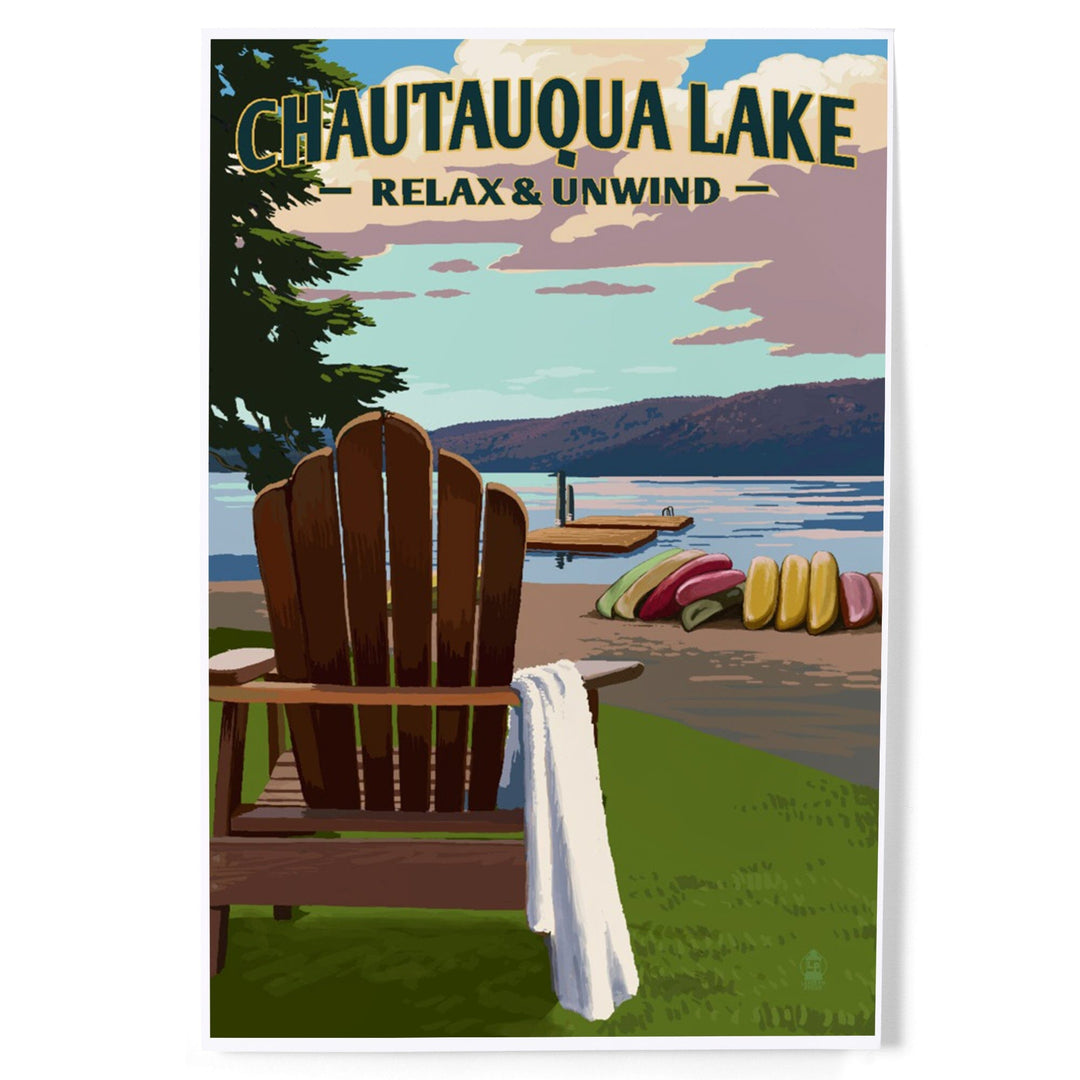 Chautauqua Lake, New York, Lake and Adirondack Chair, Art & Giclee Prints Art Lantern Press 