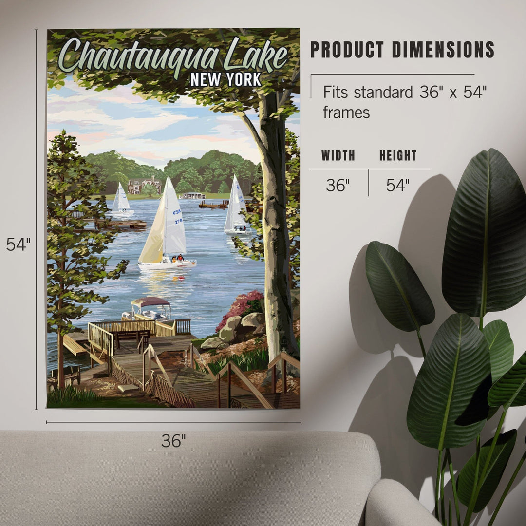 Chautauqua Lake, New York, Lake View and Sailboats, Art & Giclee Prints Art Lantern Press 