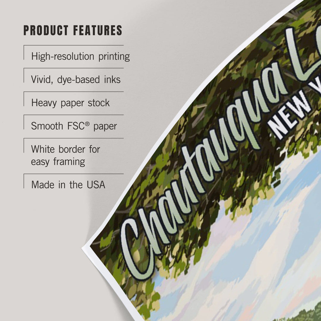 Chautauqua Lake, New York, Lake View and Sailboats, Art & Giclee Prints Art Lantern Press 