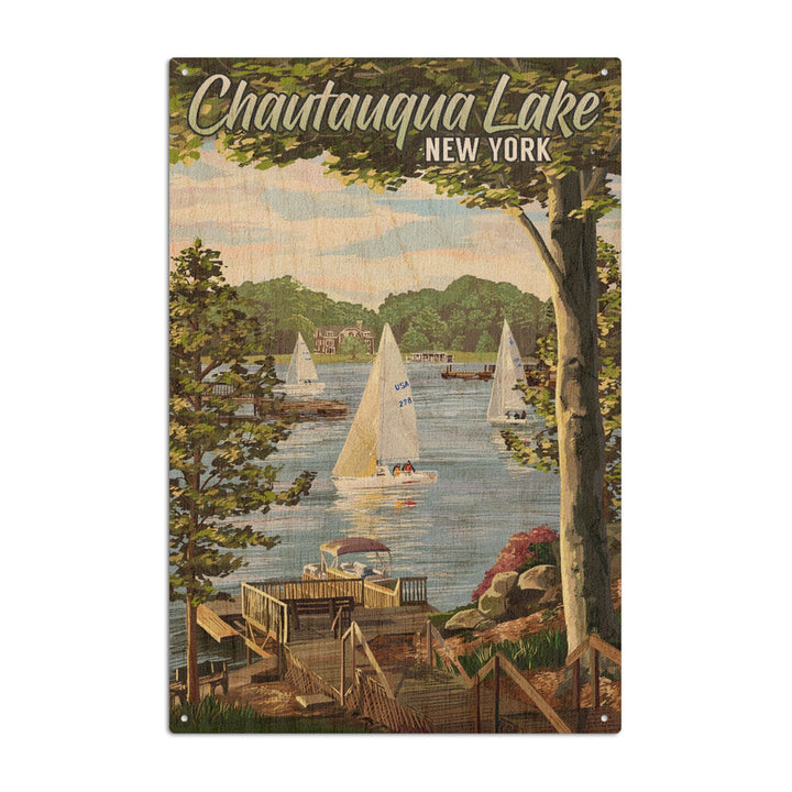 Chautauqua Lake, New York, Lake View & Sailboats, Lantern Press Artwork, Wood Signs and Postcards Wood Lantern Press 10 x 15 Wood Sign 