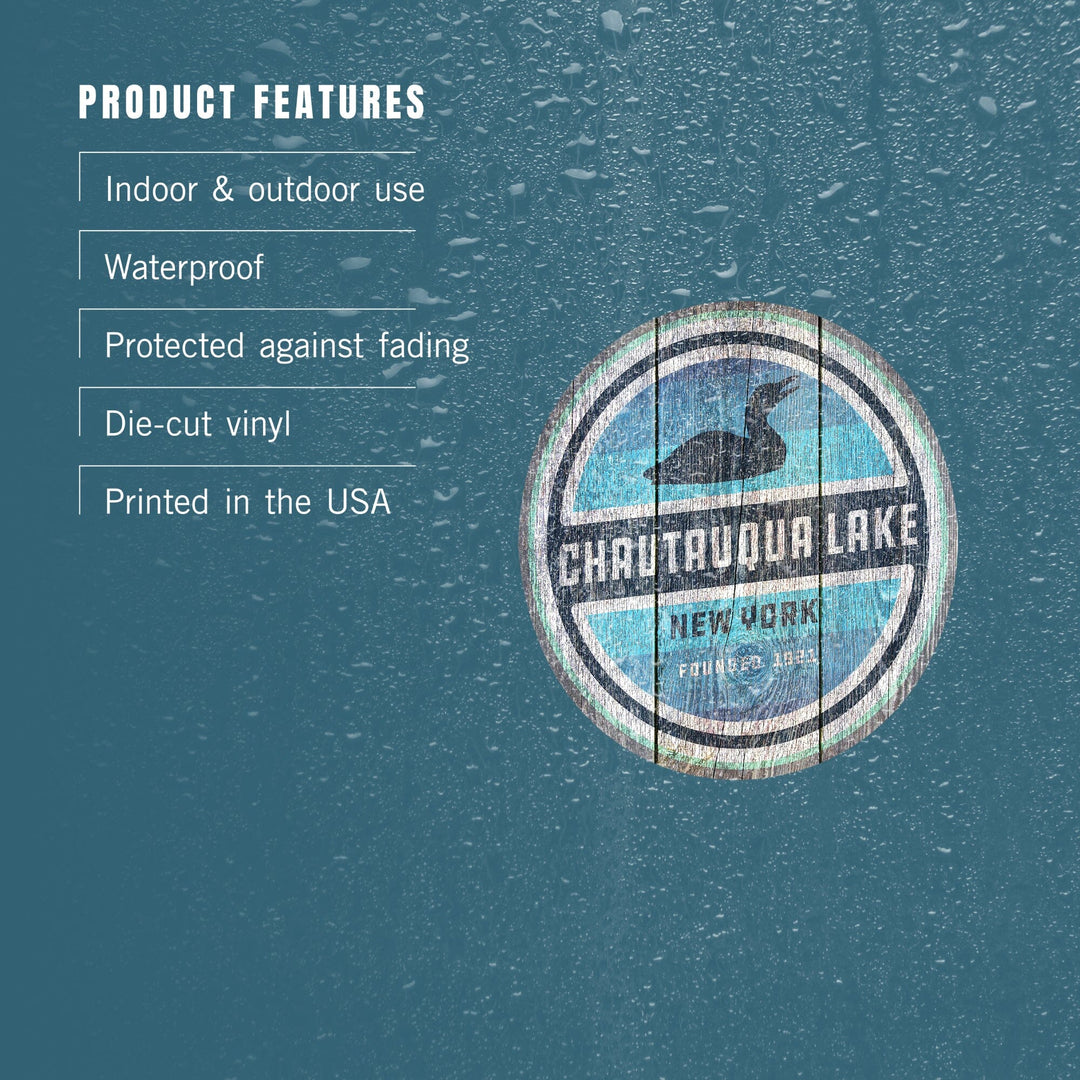 Chautauqua Lake, New York, Rustic Loon, Contour, Lantern Press Artwork, Vinyl Sticker Sticker Lantern Press 