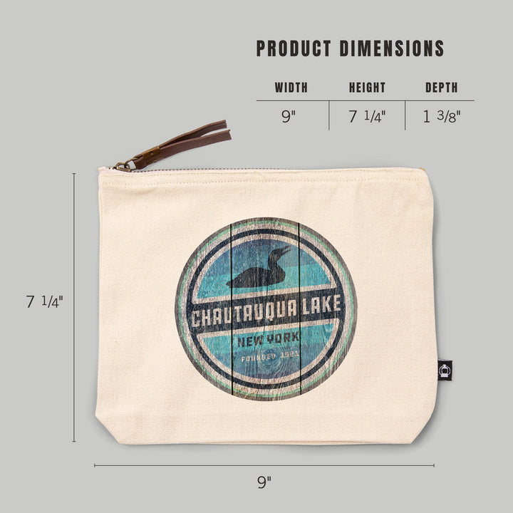 Chautauqua Lake, New York, Rustic Loon,, Organic Cotton Zipper Pouch, Go Bag Go Bag Lantern Press 