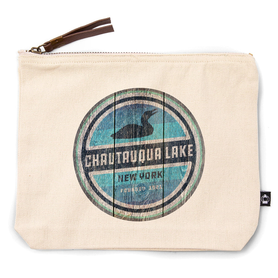 Chautauqua Lake, New York, Rustic Loon,, Organic Cotton Zipper Pouch, Go Bag Go Bag Lantern Press 