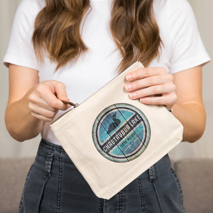 Chautauqua Lake, New York, Rustic Loon,, Organic Cotton Zipper Pouch, Go Bag Go Bag Lantern Press 
