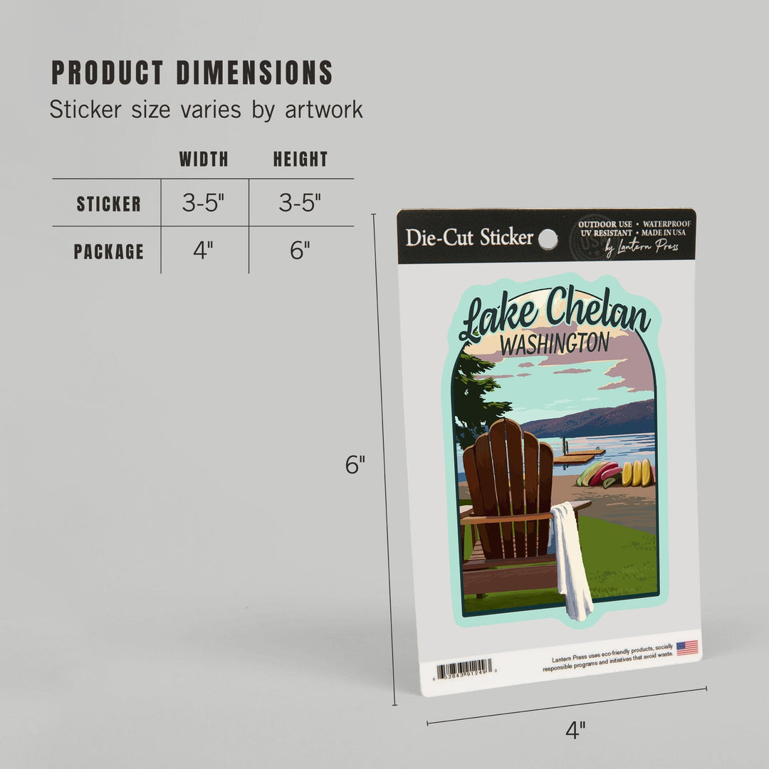 Chelan, Washington, Lake Chelan, Adirondack Chairs and Lake, Contour, Vinyl Sticker - Lantern Press