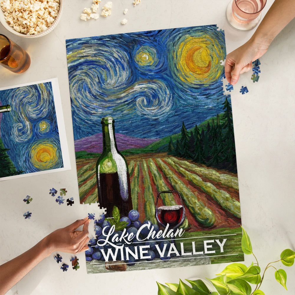 Chelan, Washington, Wine Valley, Starry Night, Vineyard, Jigsaw Puzzle Puzzle Lantern Press 