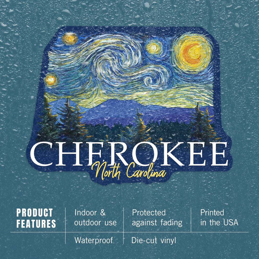 Cherokee, North Carolina, Starry Night, Contour, Lantern Press Artwork, Vinyl Sticker - Lantern Press