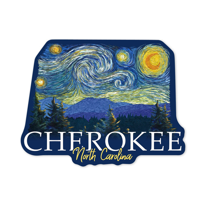 Cherokee, North Carolina, Starry Night, Contour, Lantern Press Artwork, Vinyl Sticker - Lantern Press