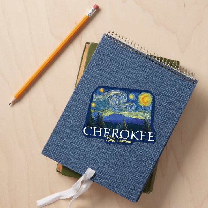 Cherokee, North Carolina, Starry Night, Contour, Lantern Press Artwork, Vinyl Sticker - Lantern Press