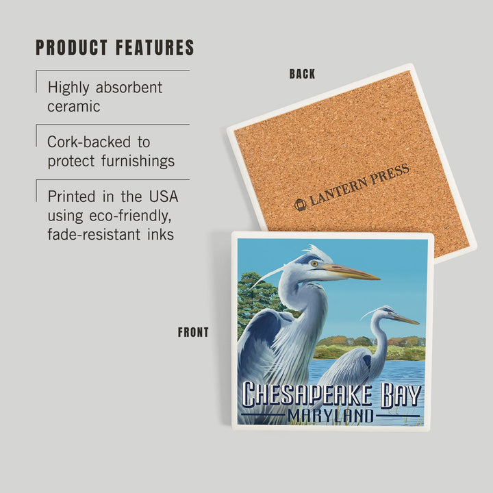Chesapeake Bay, Maryland, Blue Heron, Coasters Coasters Lantern Press 