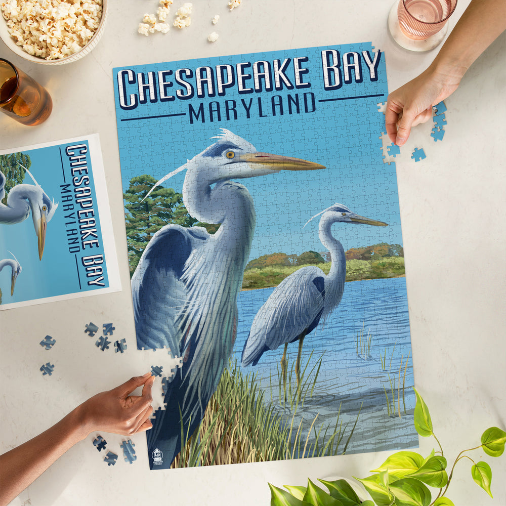 Chesapeake Bay, Maryland, Blue Heron, Jigsaw Puzzle Puzzle Lantern Press 