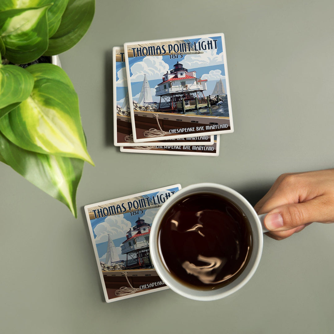 Chesapeake Bay, Maryland, Thomas Point Light, Coasters Coasters Lantern Press 