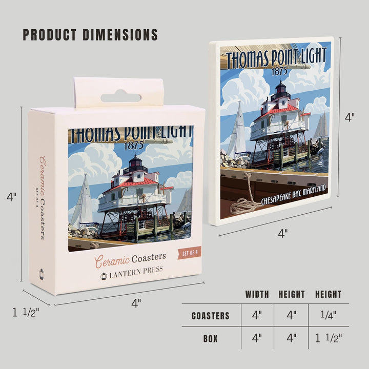 Chesapeake Bay, Maryland, Thomas Point Light, Lantern Press Artwork, Coaster Set - Lantern Press