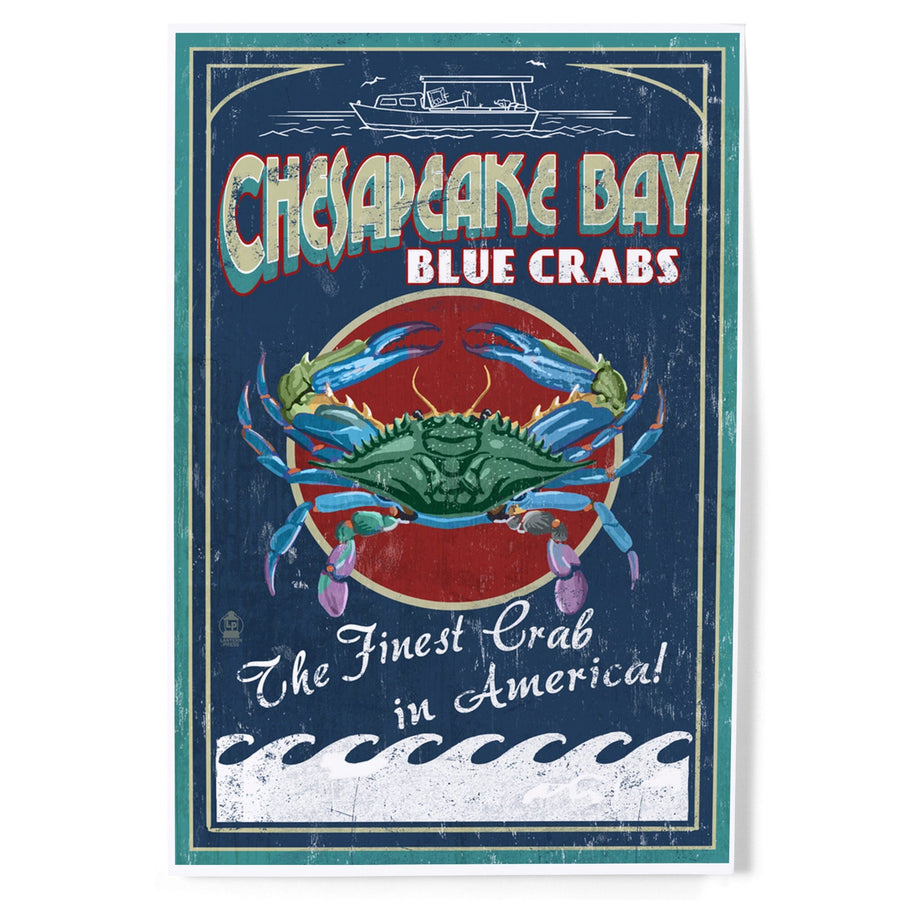 Chesapeake Bay, Virginia, Blue Crab Vintage Sign, Art & Giclee Prints Art Lantern Press 