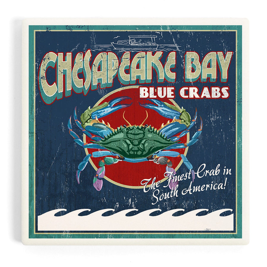 Chesapeake Bay, Virginia, Blue Crab Vintage Sign, Coasters Coasters Lantern Press 