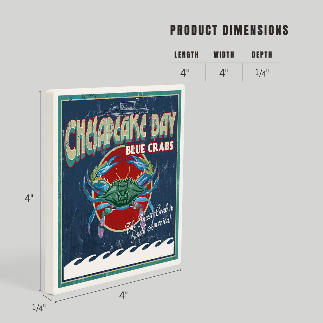 Chesapeake Bay, Virginia, Blue Crab Vintage Sign, Coasters Coasters Lantern Press 