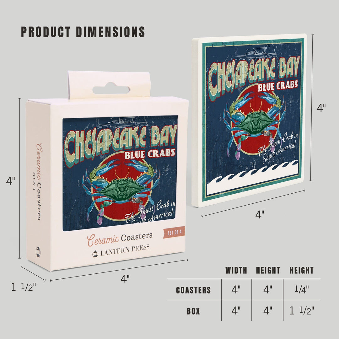 Chesapeake Bay, Virginia, Blue Crab Vintage Sign, Coasters Coasters Lantern Press 