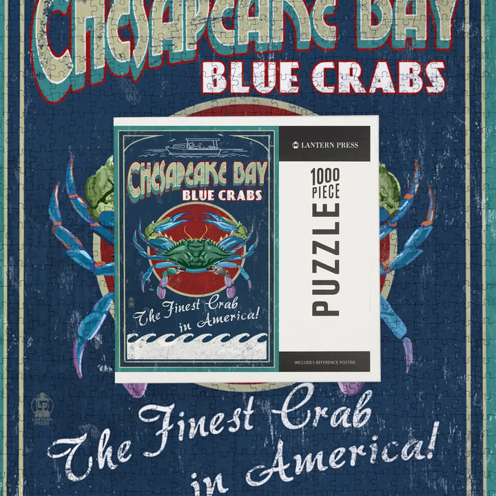 Chesapeake Bay, Virginia, Blue Crab Vintage Sign, Jigsaw Puzzle Puzzle Lantern Press 
