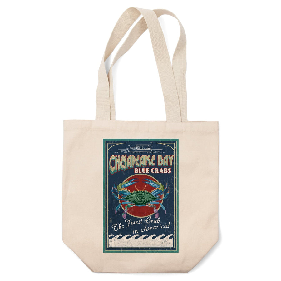 Chesapeake Bay, Virginia, Blue Crab Vintage Sign, Lantern Press Artwork, Tote Bag Totes Lantern Press 