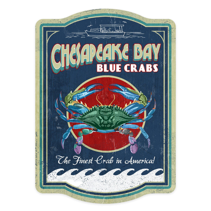 Chesapeake Bay, Virginia, Blue Crabs Vintage Sign, Contour, Lantern Press Artwork, Vinyl Sticker Sticker Lantern Press 