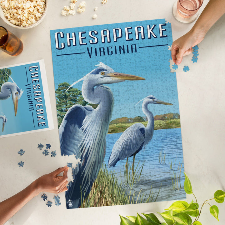 Chesapeake, Virginia, Blue Herons, Jigsaw Puzzle Puzzle Lantern Press 