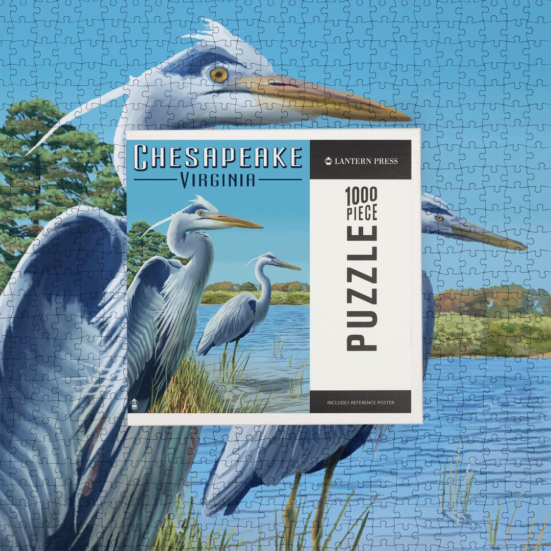 Chesapeake, Virginia, Blue Herons, Jigsaw Puzzle - Lantern Press