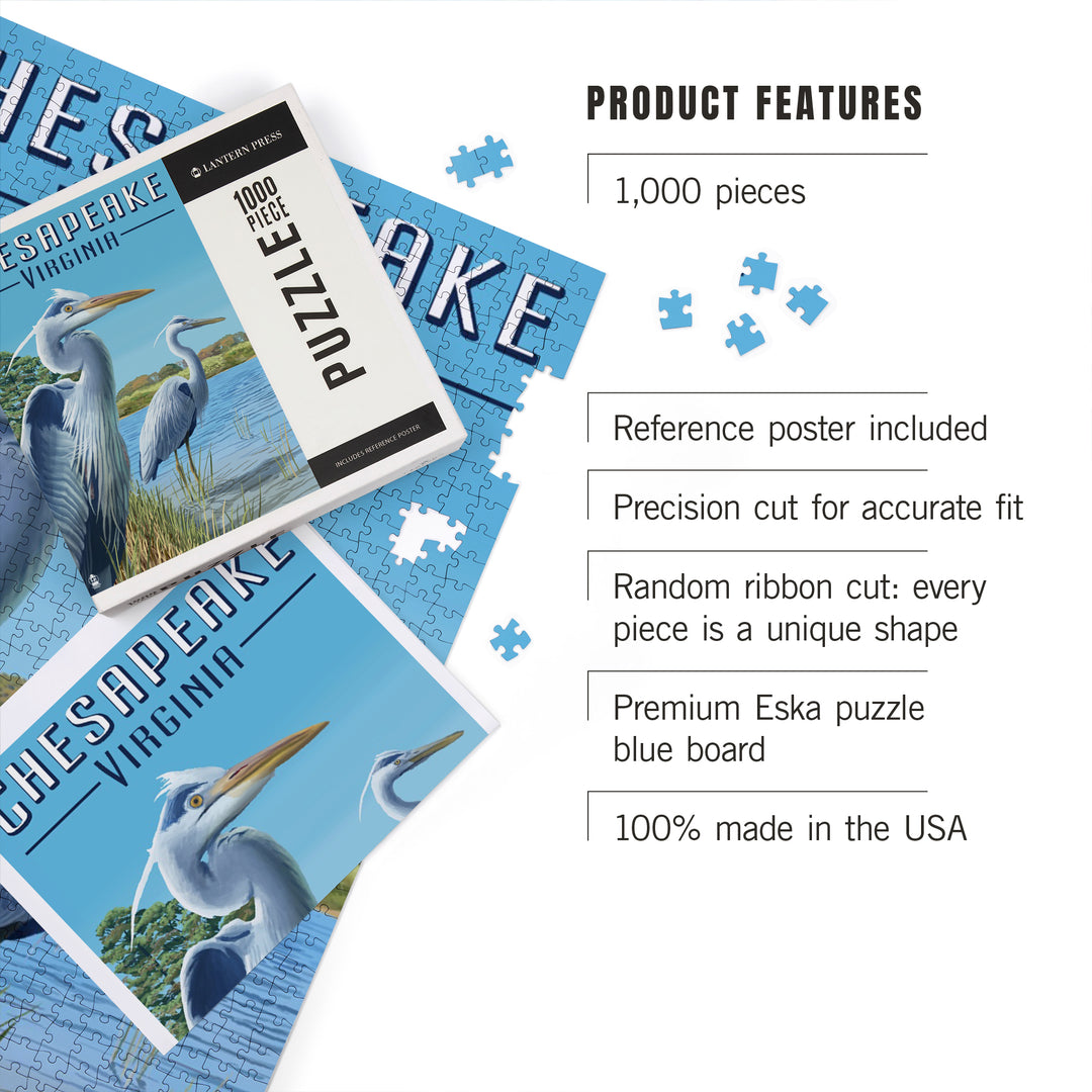 Chesapeake, Virginia, Blue Herons, Jigsaw Puzzle Puzzle Lantern Press 