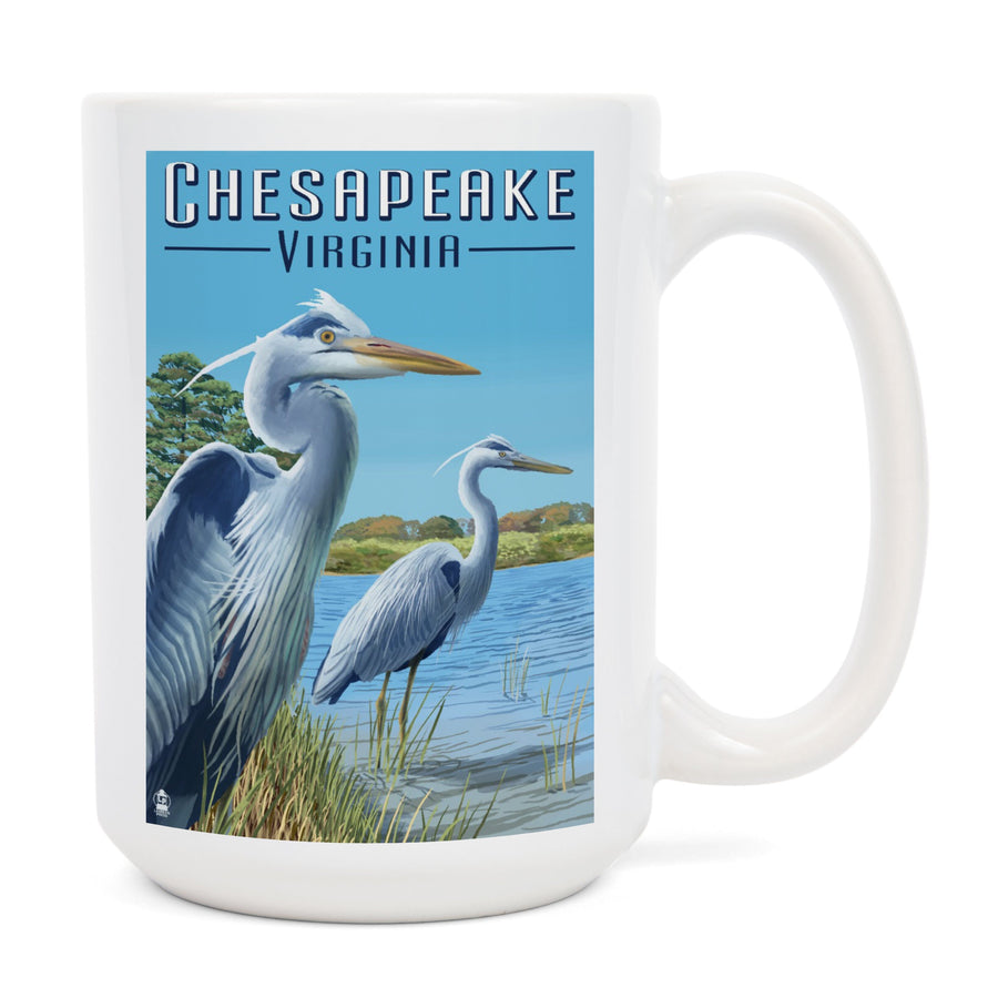 Chesapeake, Virginia, Blue Herons, Lantern Press Artwork, Ceramic Mug Mugs Lantern Press 