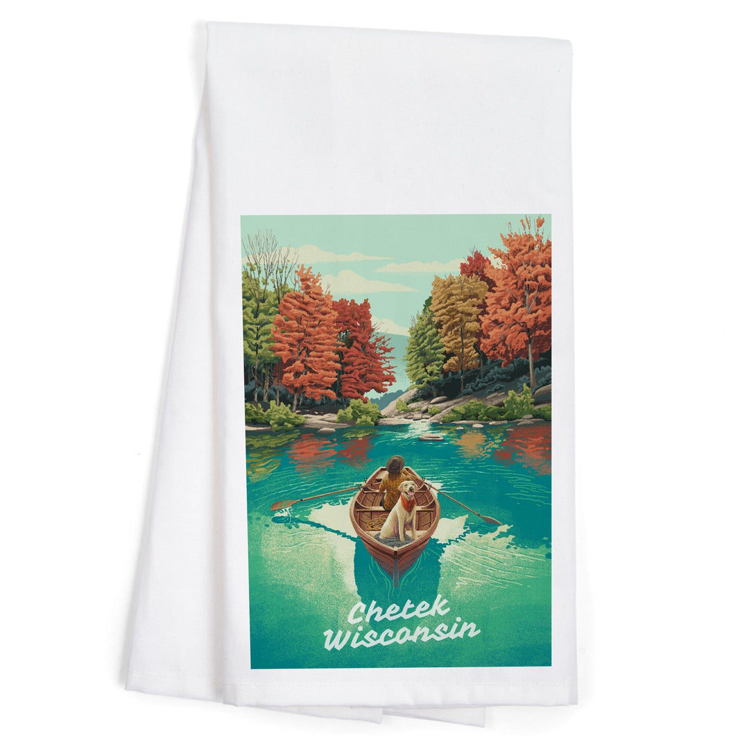 Chetek, Wisconsin, Quiet Explorer, Boating, Mountain, Organic Cotton Kitchen Tea Towels Kitchen Lantern Press 