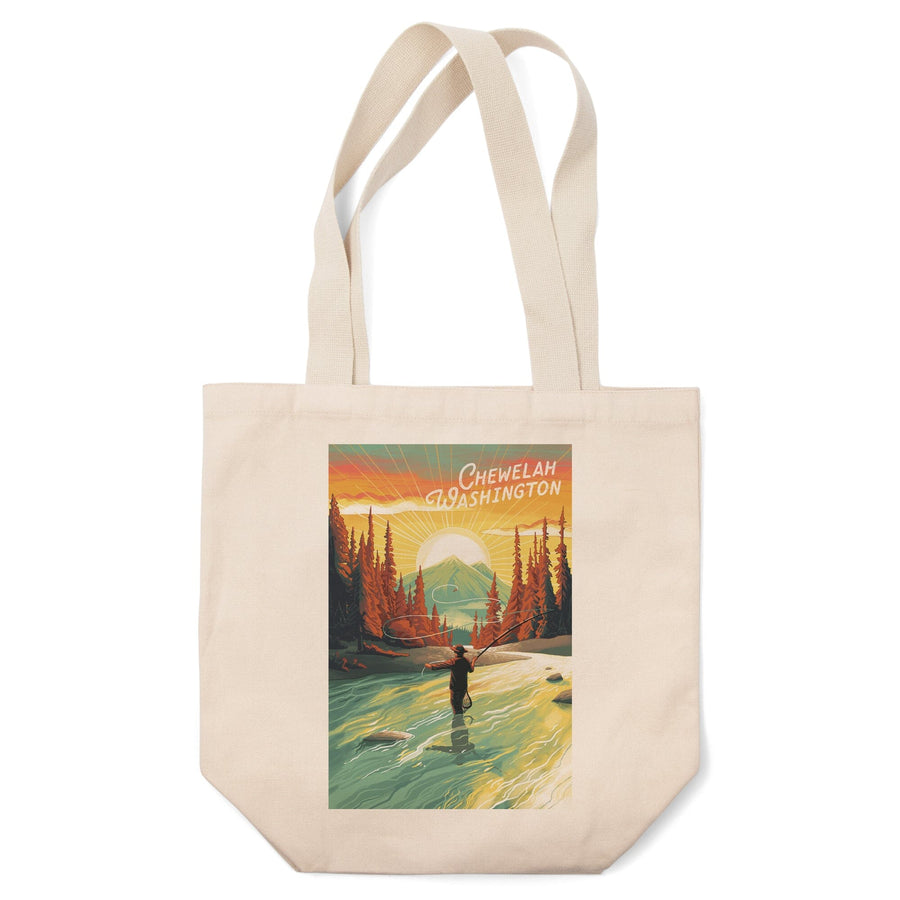 Chewelah, Washington, Get Outside Series, This is Living, Fishing with Mountain, Tote Bag Totes Lantern Press 