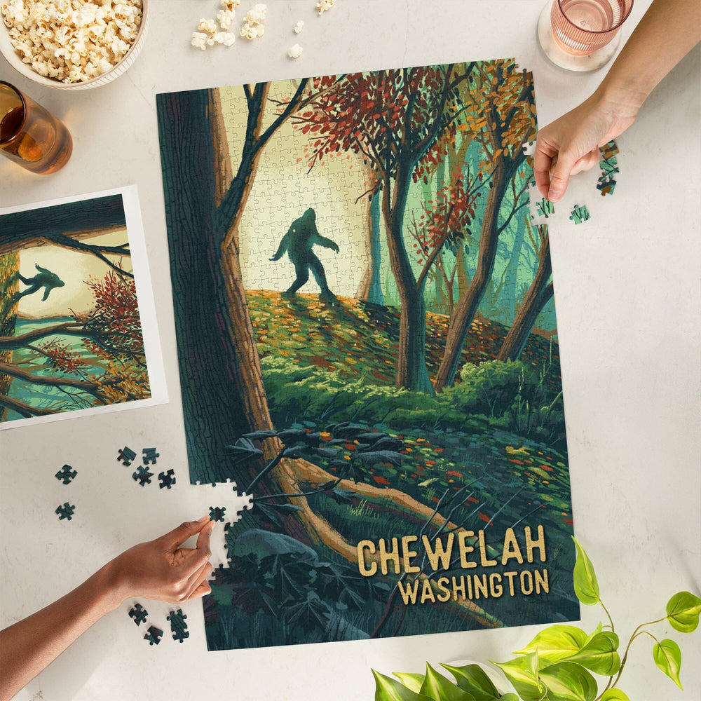 Chewelah, Washington, Get Outside Series, Wanderer, Bigfoot in Forest, Jigsaw Puzzle Puzzle Lantern Press 