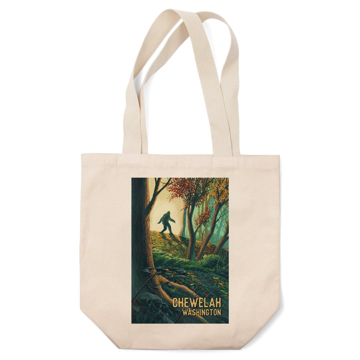 Chewelah, Washington, Get Outside Series, Wanderer, Bigfoot in Forest, Tote Bag Totes Lantern Press 