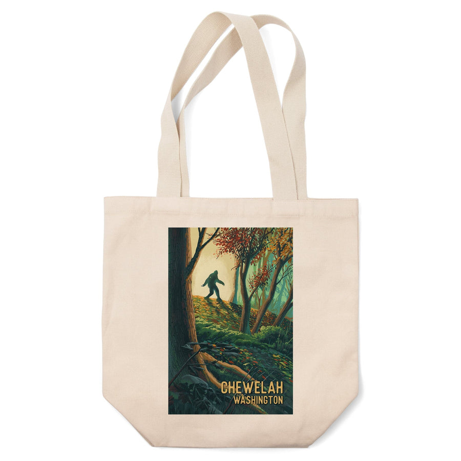 Chewelah, Washington, Get Outside Series, Wanderer, Bigfoot in Forest, Tote Bag Totes Lantern Press 