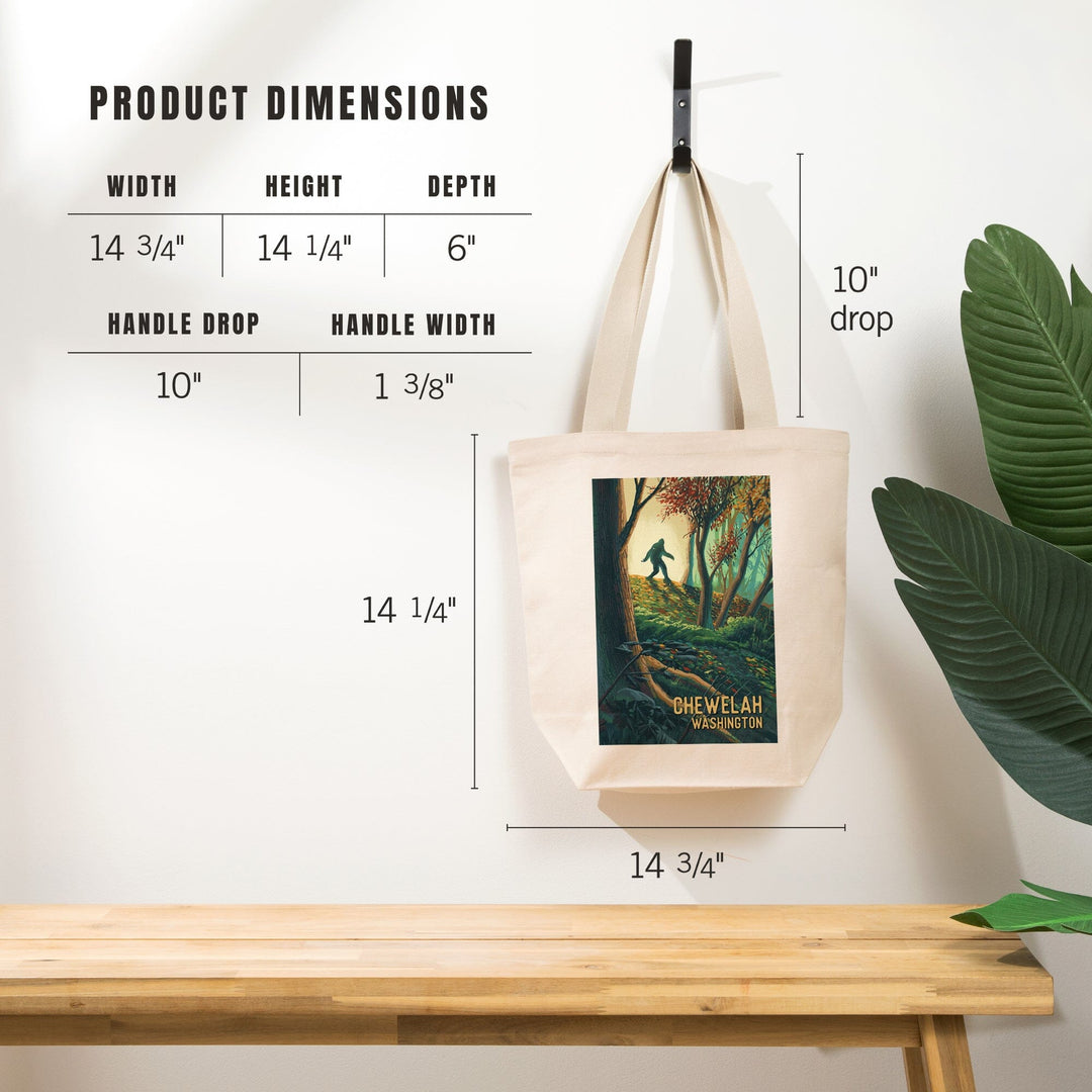 Chewelah, Washington, Get Outside Series, Wanderer, Bigfoot in Forest, Tote Bag Totes Lantern Press 