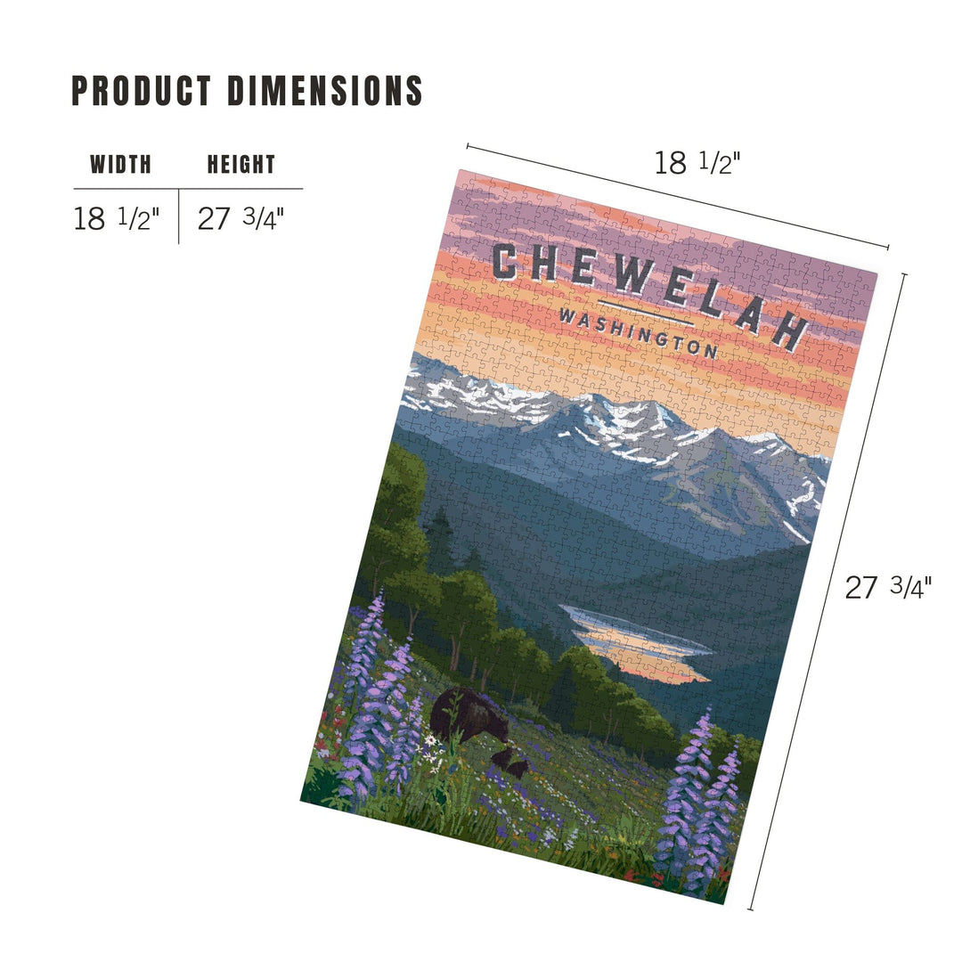 Chewelah, Washington, Painterly, Bear and Spring Flowers, Jigsaw Puzzle Puzzle Lantern Press 