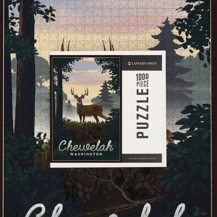 Chewelah, Washington, Painterly, Deer and Sunrise, Jigsaw Puzzle Puzzle Lantern Press 
