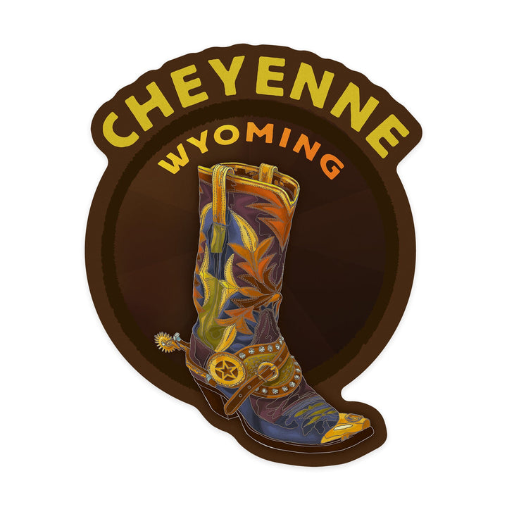 Cheyenne, Wyoming, Boot, Contour, Vinyl Sticker - Lantern Press