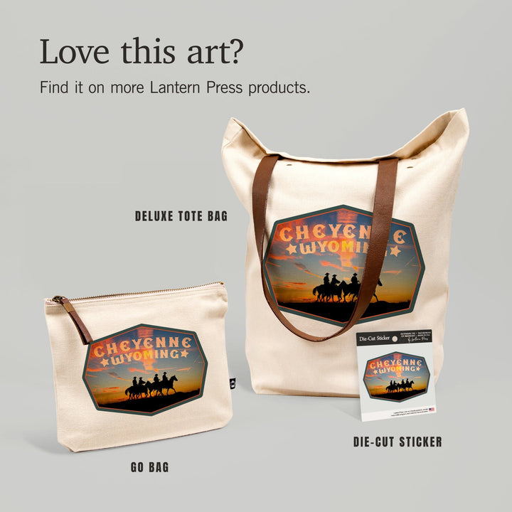 Cheyenne, Wyoming, Cowboys at Sunset, Contour, Vinyl Sticker Sticker Lantern Press 