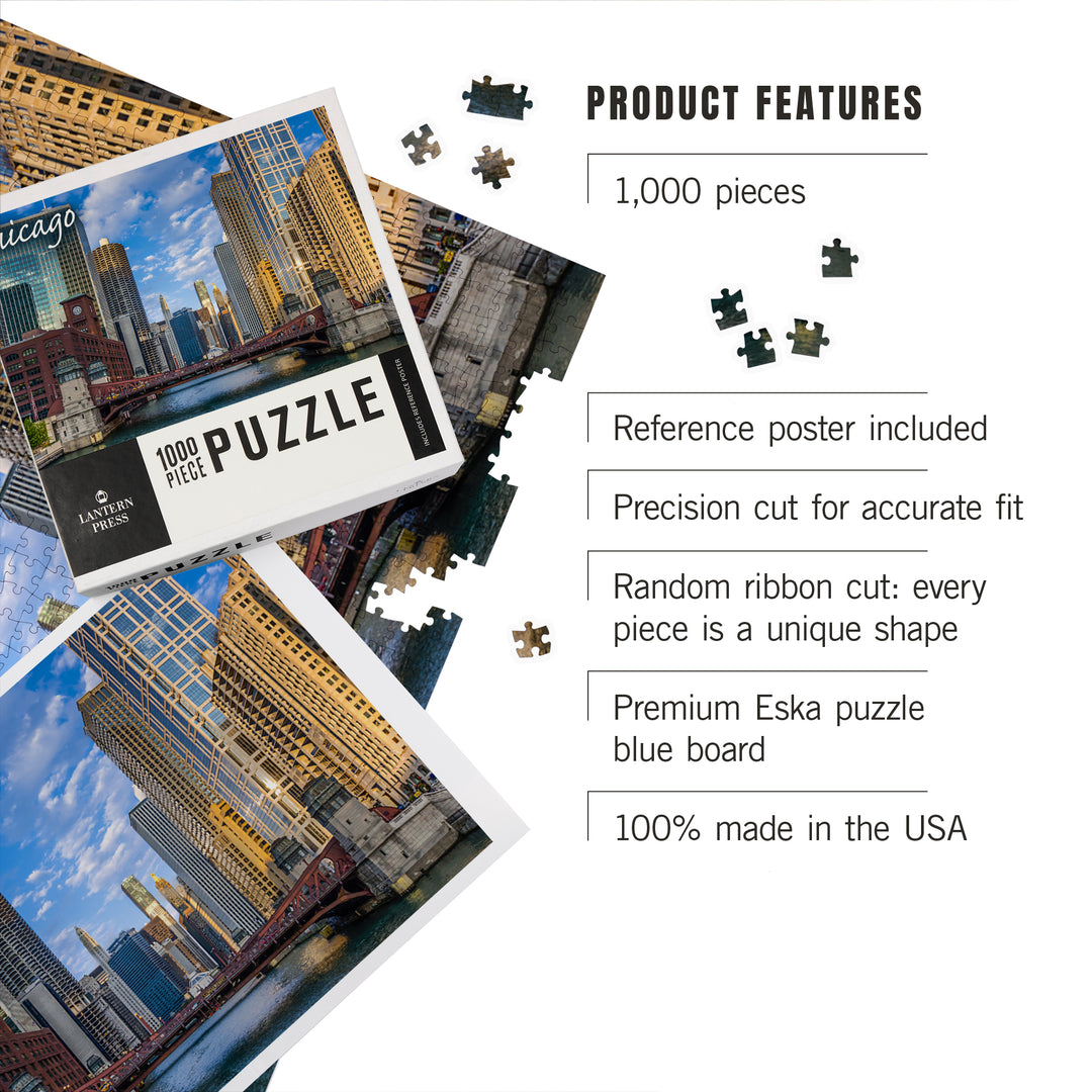 Chicago, Illinois, City and River, Jigsaw Puzzle Puzzle Lantern Press 