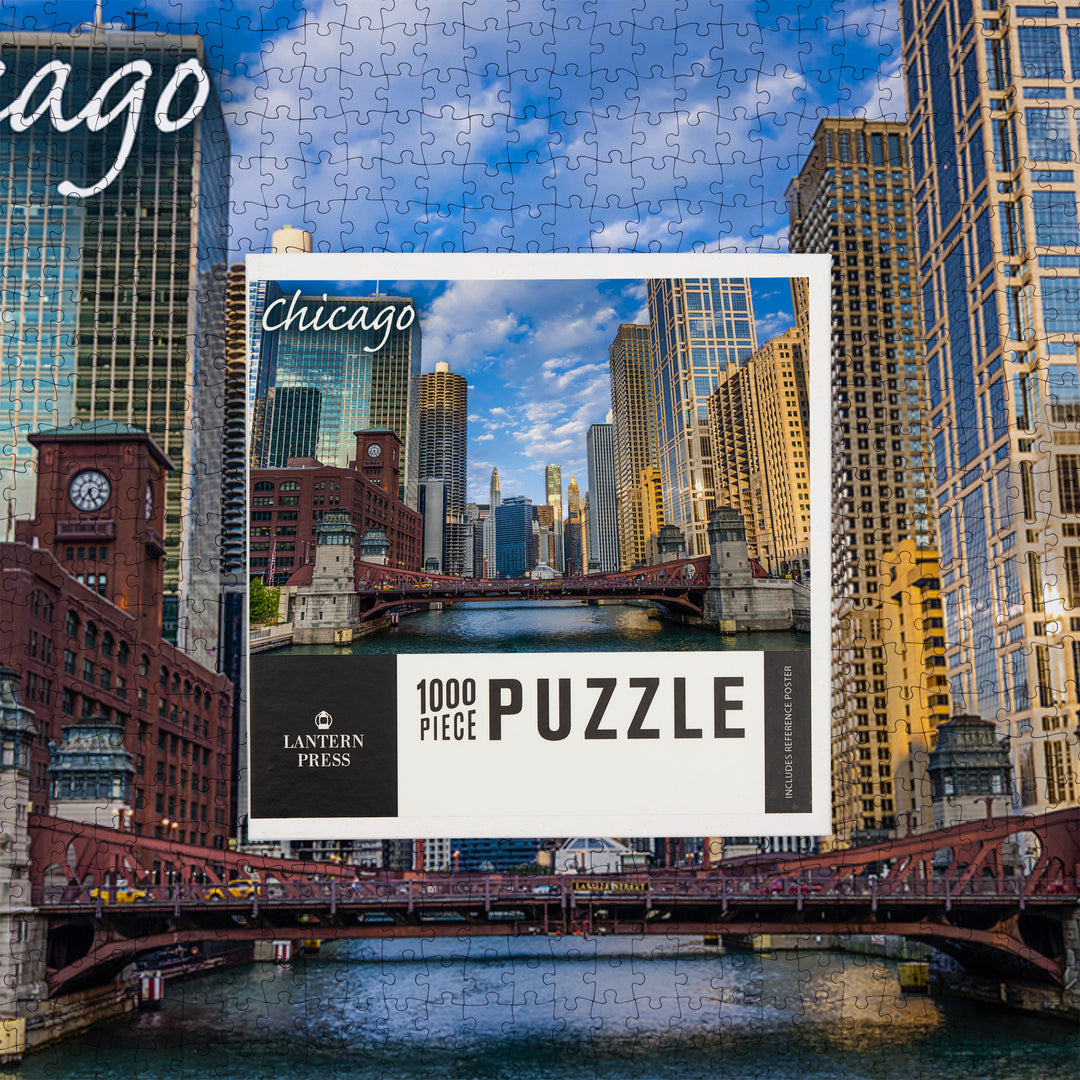 Chicago, Illinois, City and River, Jigsaw Puzzle Puzzle Lantern Press 