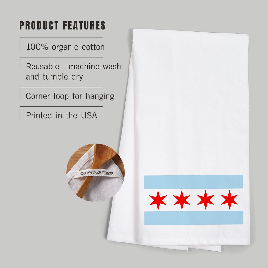 Chicago, Illinois, Flag, Organic Cotton Kitchen Tea Towels Kitchen Lantern Press 