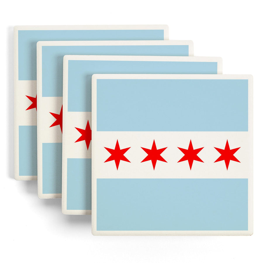 Chicago, Illinois, Flag (Version #2), Lantern Press Artwork, Coaster Set - Lantern Press