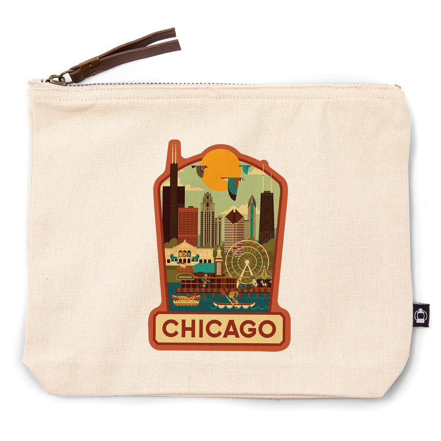 Chicago, Illinois, Geometric,, Organic Cotton Zipper Pouch, Go Bag Go Bag Lantern Press 