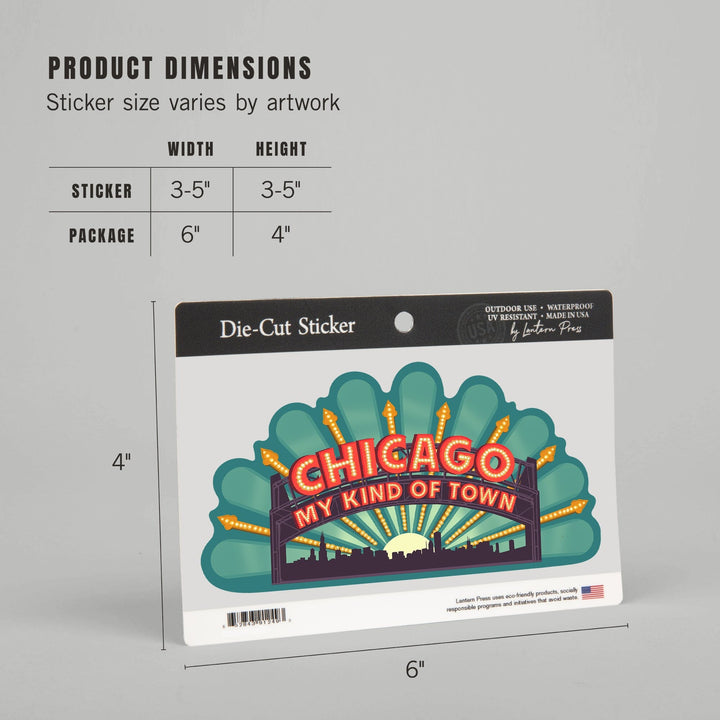 Chicago, Illinois, Marquee, Contour, Lantern Press Artwork, Vinyl Sticker Sticker Lantern Press 
