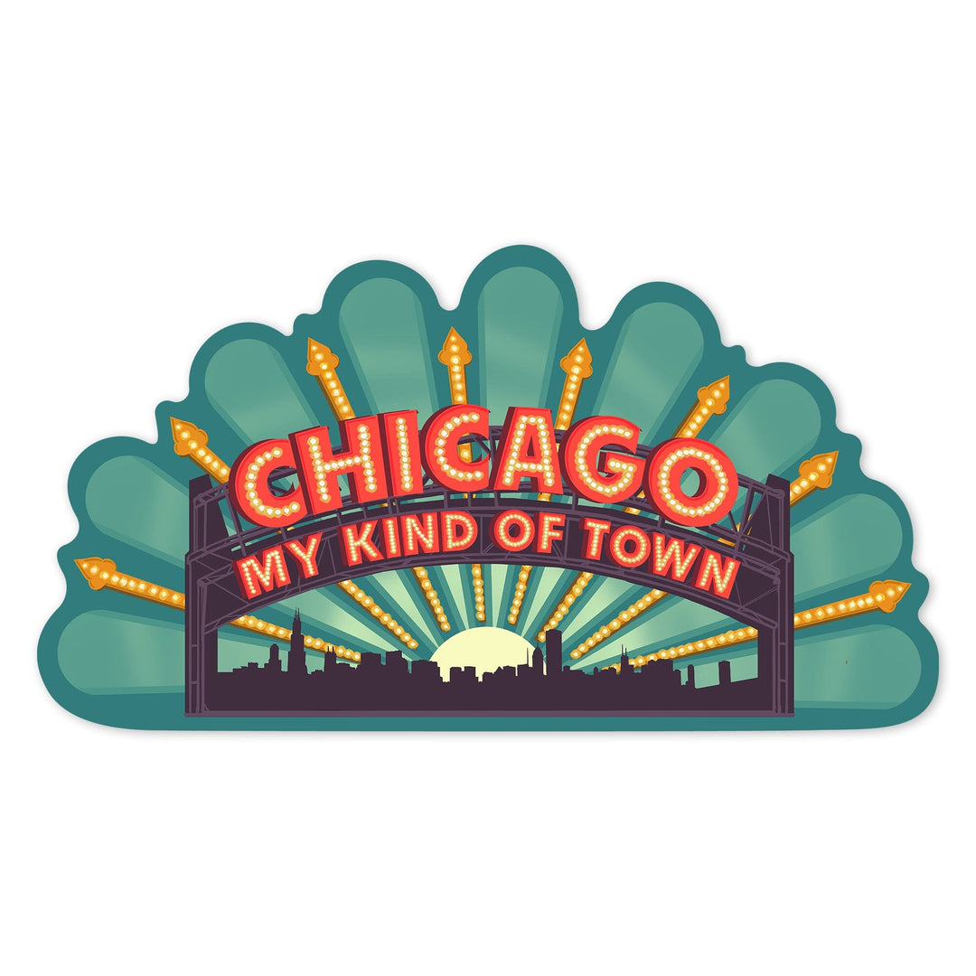 Chicago, Illinois, Marquee, Contour, Lantern Press Artwork, Vinyl Sticker Sticker Lantern Press 