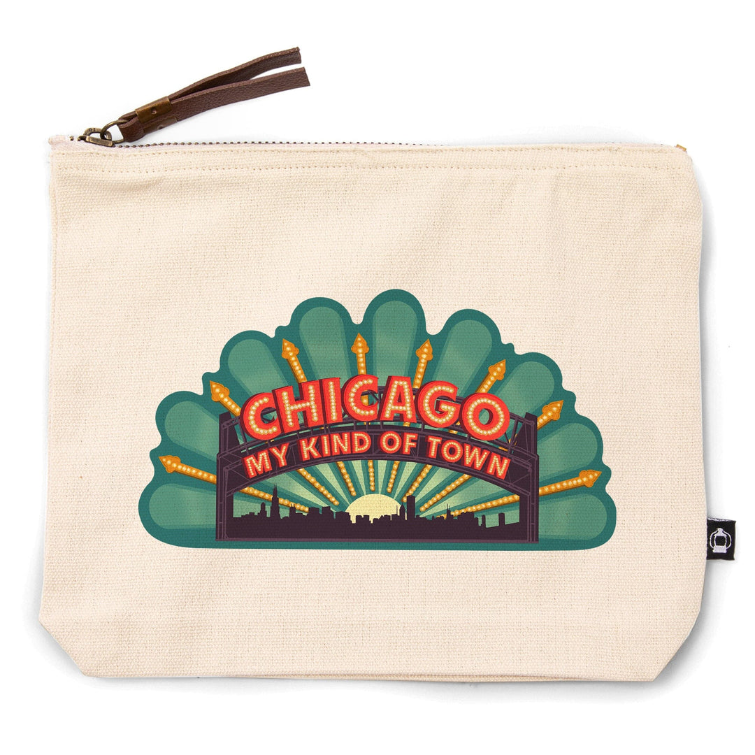 Chicago, Illinois, Marquee,, Organic Cotton Zipper Pouch, Go Bag Go Bag Lantern Press 