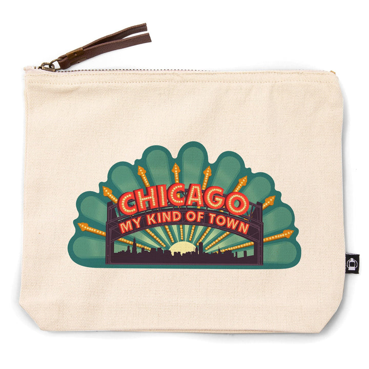 Chicago, Illinois, Marquee,, Organic Cotton Zipper Pouch, Go Bag Go Bag Lantern Press 